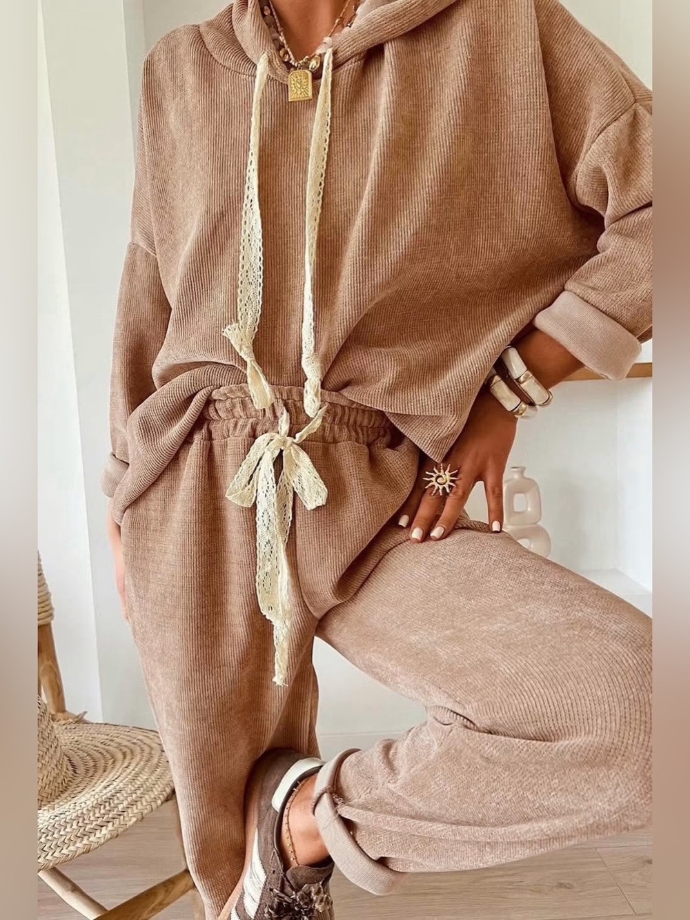 Cozy Ribbed Lounge Pants set in Taupe